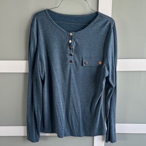 Teal Long Sleeve Henley Top with Button Accents